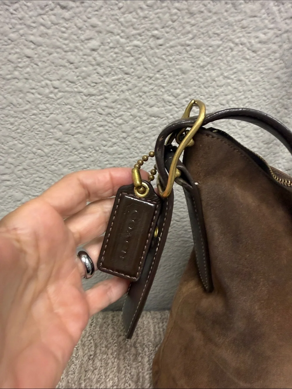 Vintage Coach Legacy Brown Suede Hobo Bag with Dark Brown Leather Strap